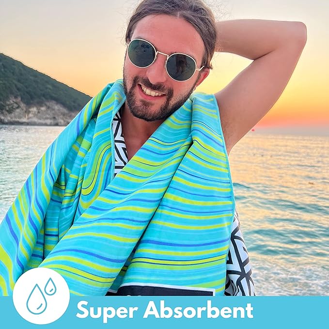 ECCOSOPHY Microfiber Beach Towel - Sand Free Towels are Quick Dry, Light Weight, Super Absorbent - Perfect Pool, Travel, Cruise, Camping Essentials - Oversized Extra Large for Adults 71x35 in-StrideForce Fitness