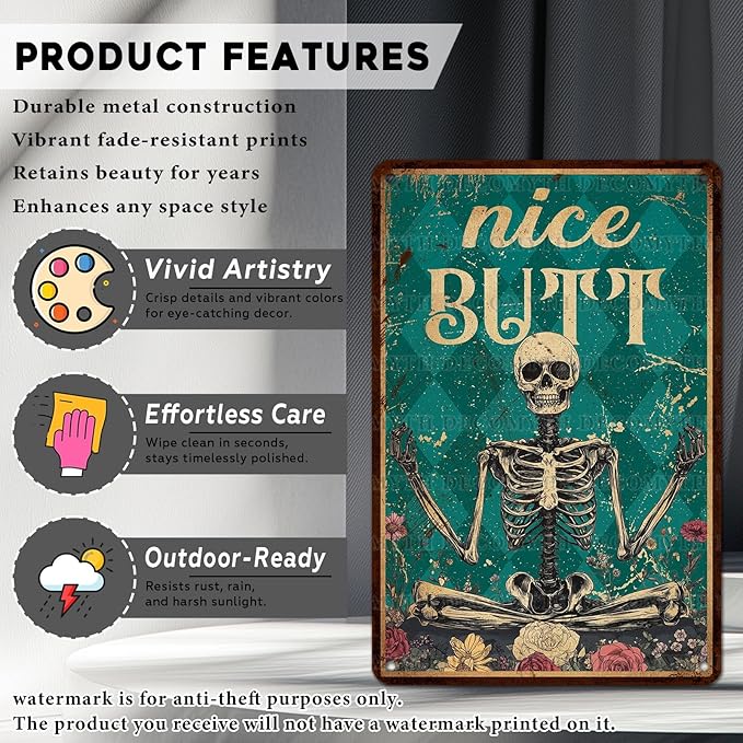 Skeleton Decor Tin Sign Retro Funny Skeleton Metal Sign for Bedroom Cafe Home Coffee Kitchen Bathroom Funny Wall Decor Art 12 * 8inch-StrideForce Fitness