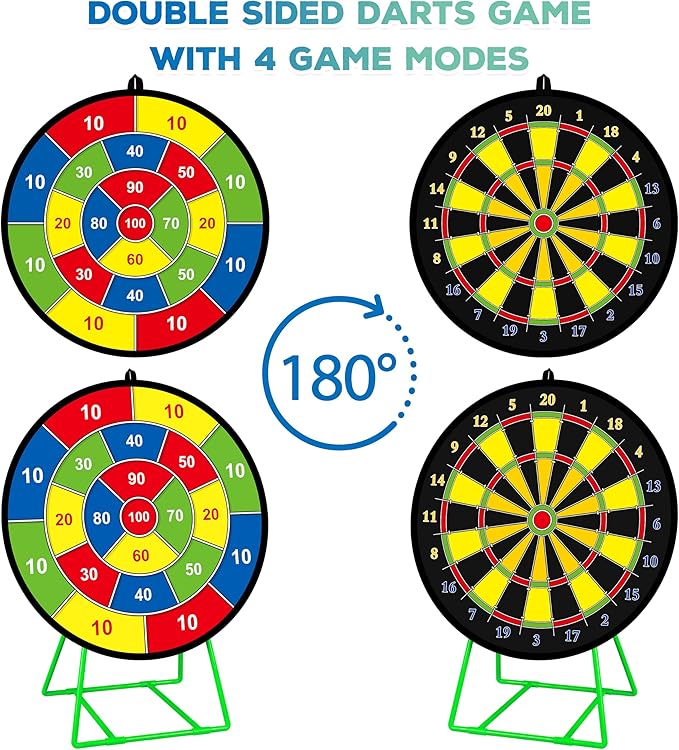 Large Dart Board for Kids, Kids Double-Sided Dart Board with Sticky Balls and Darts, Indoor/Outdoor Sport Fun Party Play Game Toys, Gifts for 3 4 5 6 7 8 9 10 11 12 Year Old Boys Girls-StrideForce Fitness