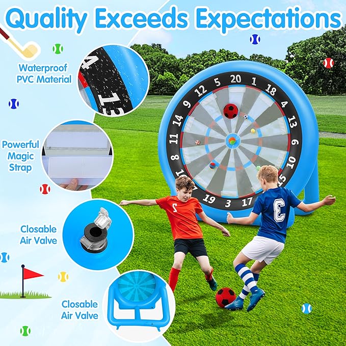 6FT Inflatable Dartboard, Giant Kick Darts Soccer Darts Golf & Throw Dart with Air Pump, Giant Outdoor Games, Blow up Soccer Dart for Yard Party Large Dartboard for Kids & Adults 20+Games-StrideForce Fitness