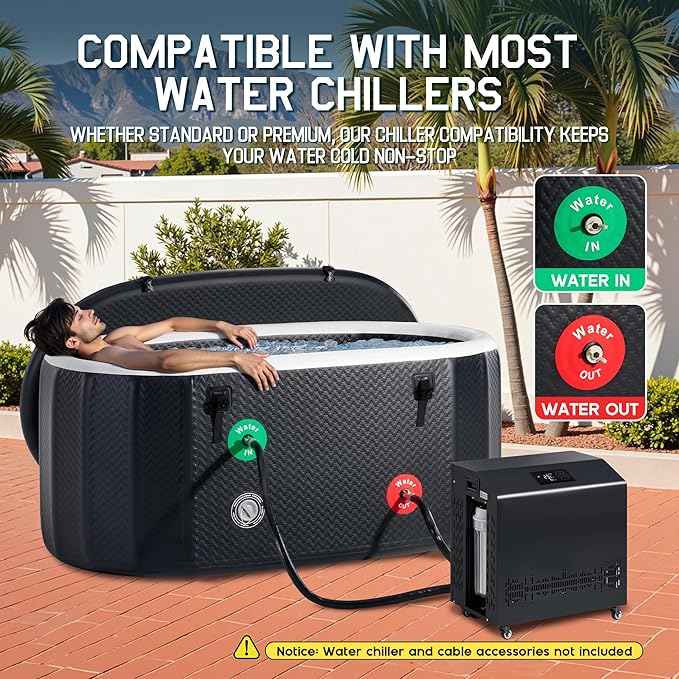 Albott Inflatable Cold Plunge Tub for Athletes, Ice Bath Tub with Insulated Lid Non-Slip Mat, Water Chiller Compatible, Portable for Outdoor & Indoor Recovery, 150 Gal, 59"L x 32"W x 28"H-StrideForce Fitness