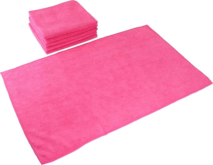 Arkwright Microfiber Gym Towel - Pack of 12 - Super Soft, Quick Dry Workout Sweat Towels, 300 GSM Lightweight & Absorbent for Sports, Working Out, Yoga, and Spa, 16 x 27 in, Hot Pink-StrideForce Fitness