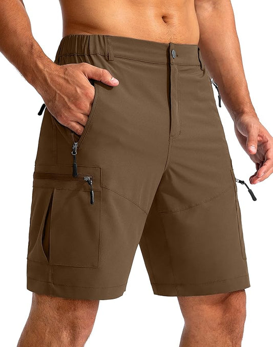 Pudolla Men's Hiking Cargo Shorts 9" Lightweight Outdoor Work Shorts for Men Travel Golf Camping Casual with 5 Zipper Pockets-StrideForce Fitness