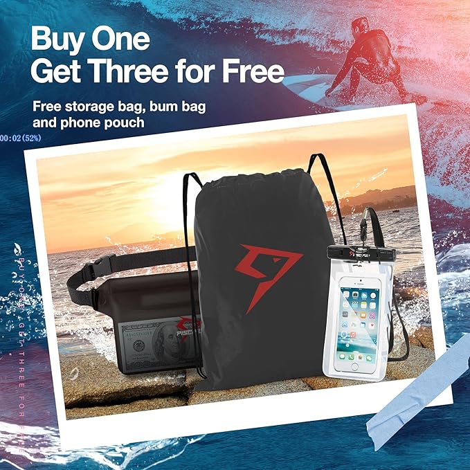 Piscifun Dry Bag Waterproof, Lightweight Dry Backpack Roll-Top Sealed with Waist Pouch and Phone Case Keeps Gear Dry Inside for Kayaking, Boating 10L 20L 30L-StrideForce Fitness