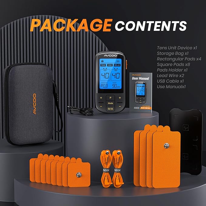 3-in-1 TENS Unit with 32 Modes, Dual Channel EMS Muscle Stimulator with 40 Intensities for Gradual Pain Relief Therapy, Rechargeable Electronic Pulse Massager with 12 Electrode Pads, EVA Case-StrideForce Fitness