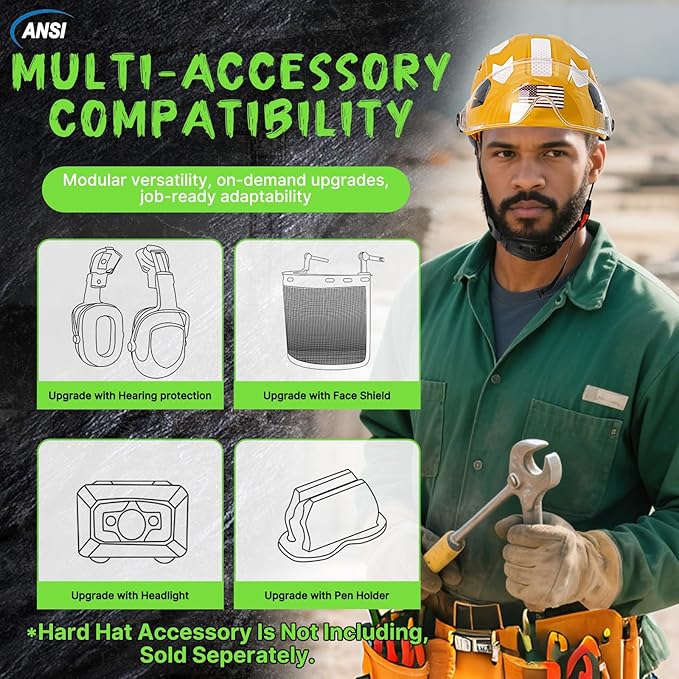 AOLAMEGS Construction Safety Hard Hat - ANSI Z89.1 Type Ι OSHA Approved Safety Helmets with Chin Straps Lightweight Reflective Vented ABS Hard Hats For Men Women Industrial Workwear 6-point Suspension-StrideForce Fitness