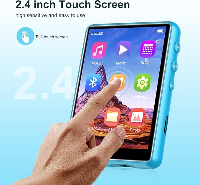 64GB Mp3 Player with Bluetooth 5.3 Blue, SWOFY M4 Music Player with 2.4" Touch Screen, HD Speaker FM Radio, Recording Support up 128GB-StrideForce Fitness