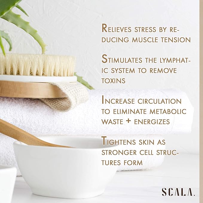 Dry Brushing Body Brush SCALA Natural Bristle Body Brush, Soft Body Exfoliating Brush Scrub for Dead Skin, Cellulite, Lymphatic Drainage, Blood Flow – Thicker & Stronger Medium Strength-StrideForce Fitness