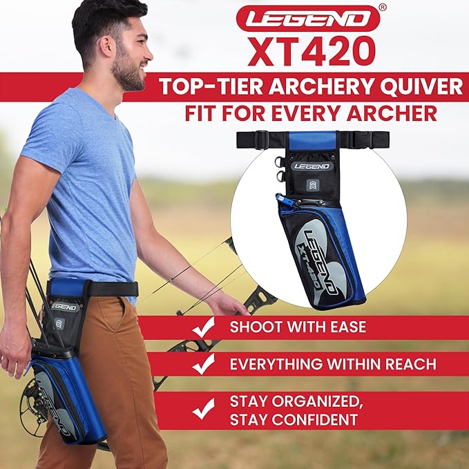 Legend XT420 Field Quiver - Left or Right-Handed Quiver Arrow Holder, Archery Quiver with 3 Arrow Tube, Durable Nylon Hip Quivers with Multiple Pockets for Archery Accessories, Score Card & Tools-StrideForce Fitness
