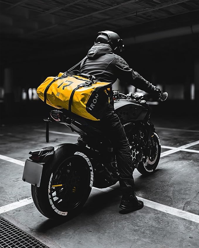BORLENI Waterproof Motorcycle Dry Duffel Bag Luggage Tail Bag with Large Storage Space,Roll Top Closure, Shoulder Straps, Inner Pocket and Mesh Pocket for Motorcycling Travel Camping(Yellow,30L)-StrideForce Fitness