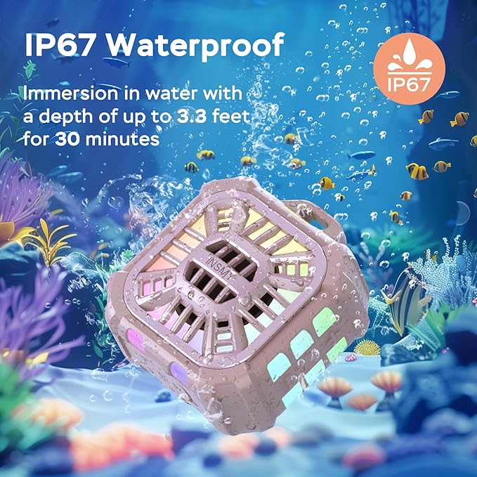 INSMY IP67 Waterproof Bluetooth Speaker, Shower Speaker Portable Small Clip-on, Multi Sync 100+ Speakers, Big Volume Booming Bass, 24H Playtime/Floatable/RGB Lights for Outdoor/Kayak/Beach(Pink)-StrideForce Fitness
