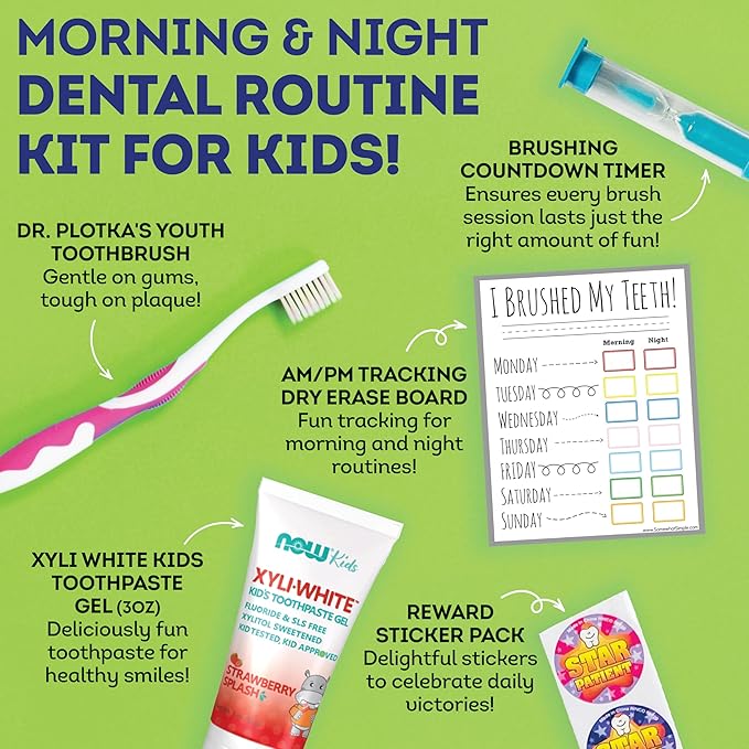 MOUTHWATCHERS Soft Kids Toothbrush, 2 Manual Flossing Toothbrushes and 2 Strawberry, Organic, SLS Free, Fluoride Free Toothpastes, 3 oz, Gift Set, by Dr. Plotka's