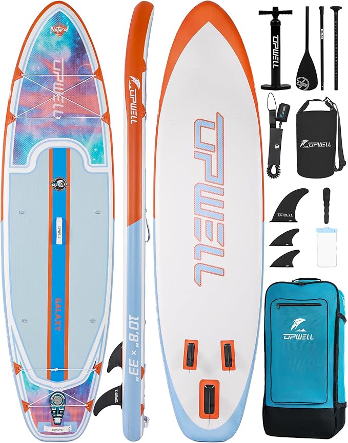 UPWELL 11’6”/11'2”/11'/10'8”/10'6”/10'2” Inflatable Stand Up Paddle Board with sup Accessories Including Backpack, Repairing Kits, Non-Slip Deck, Leash, 3 Fins, Paddle and Hand Pump-StrideForce Fitness