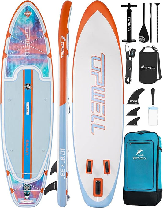 UPWELL 11’6”/11'2”/11'/10'8”/10'6”/10'2” Inflatable Stand Up Paddle Board with sup Accessories Including Backpack, Repairing Kits, Non-Slip Deck, Leash, 3 Fins, Paddle and Hand Pump-StrideForce Fitness