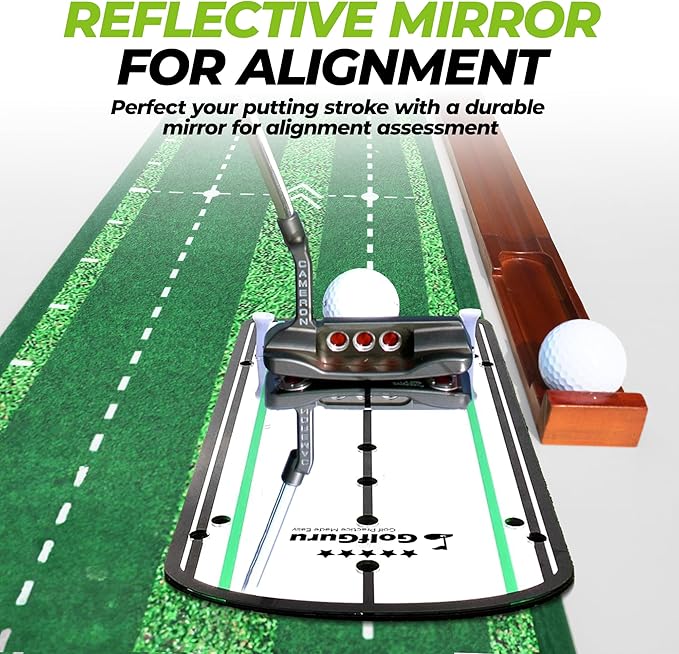 Golfguru Putting Green, 9.8ft Golf Putting Mat with Automatic Ball Return Track & Putting Mirror, Indoor Putting Greens for Home with Thickened Wrinkle-Free Crystal Velvet, Golf Accessories for Men-StrideForce Fitness