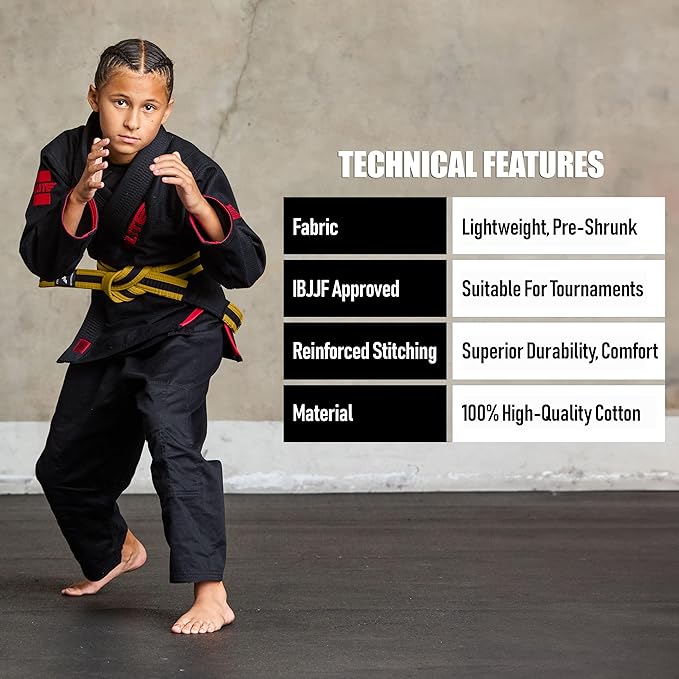 Elite Sports Kids Brazilian Jiu Jitsu Belts Preshurunk Martial Arts Youth BJJ Belts for Girls & Boys with BJJ Ranking Stripes-StrideForce Fitness