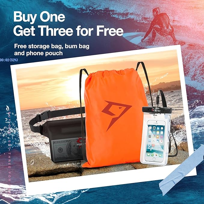 Piscifun Dry Bag Waterproof, Lightweight Dry Backpack Roll-Top Sealed with Waist Pouch and Phone Case Keeps Gear Dry Inside for Kayaking, Boating 10L 20L 30L-StrideForce Fitness