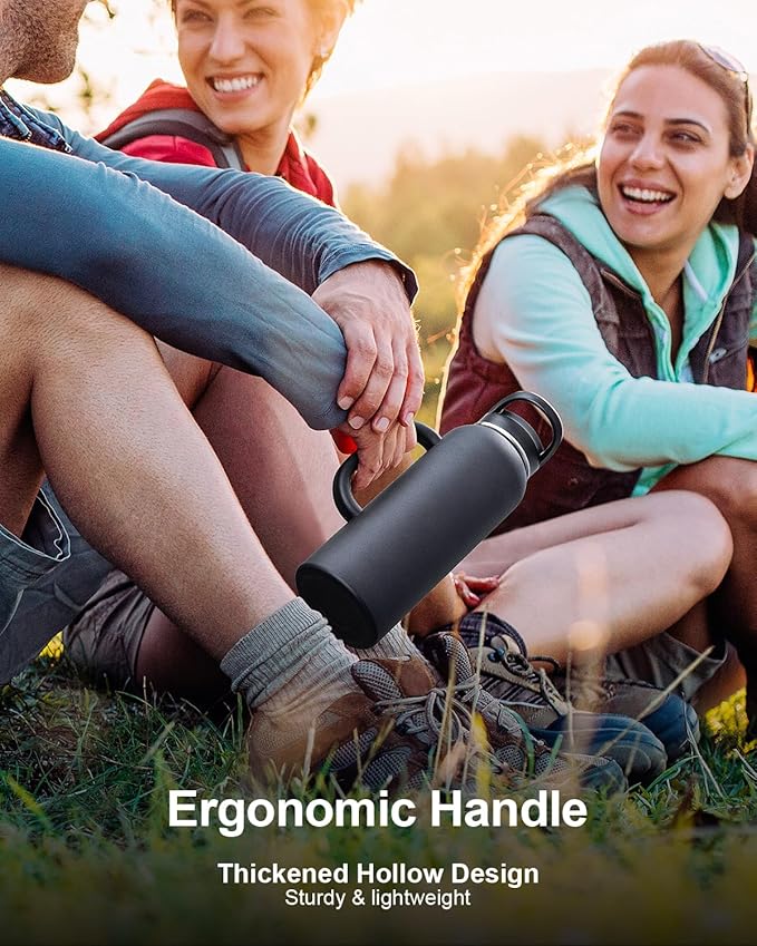 Trebo 40oz Water Bottle Insulated with Handle, Stainless Steel Metal Large Jug,Travel Flask with Straw Spout Lid,Mug Tumbler Cup with Carry Pouch,Keep Cold Hot, Indigo Black-StrideForce Fitness