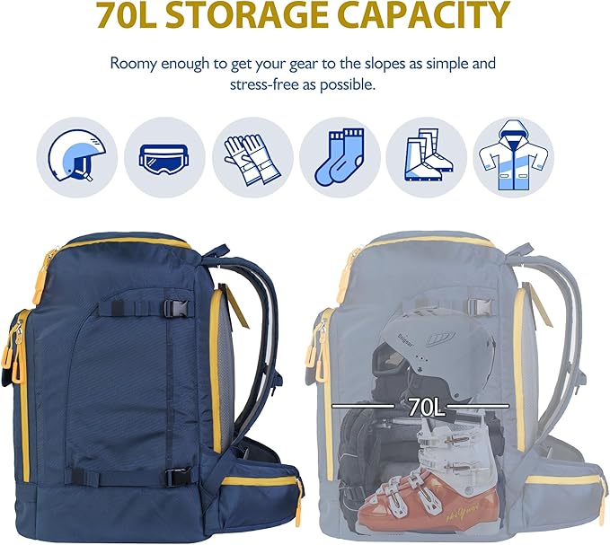 Unigear Ski Boot Bag, 70L Ski Boot Travel Backpack for Ski Helmet, Goggles, Gloves, Skis, Snowboard & Accessories（Blue）-StrideForce Fitness