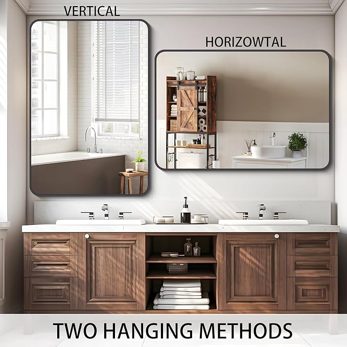FORBATH Black Bathroom Mirror, Rectangular Vanity Mirror 26" X 38" Wall Mounted Rounded Corner Farmhouse Metal Framed Bath Mirror for Living Room Bedroom Entryway Decor, Hangs Horizontal or Vertical-StrideForce Fitness