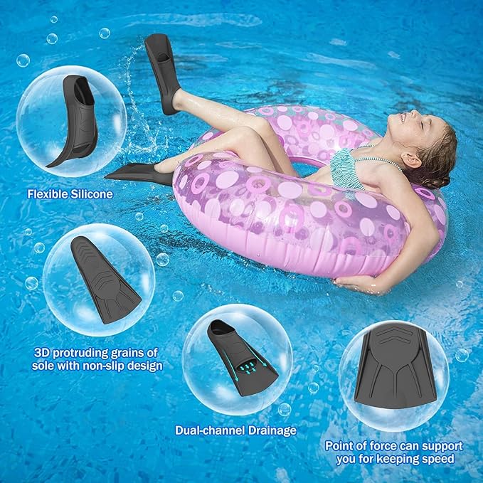 Gintenco Swim Fins, Kids Swim Training Fins for Lap Swimming, Travel Size Flippers with Mesh Bag, Silicone Swimming Fins for Kids Teens Adults Women Men-StrideForce Fitness