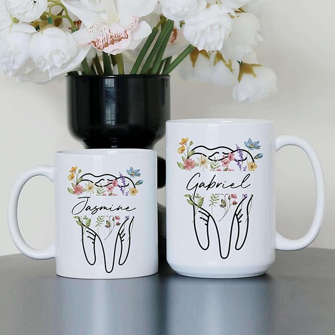 Personalized Floral Dentist Dental Hygiene Mug - Dental Assistant Mug - Dental Nurse Orthodontics Graduation Gift - Dentist Custom Name 11Oz 15Oz (DENTAL-M1)