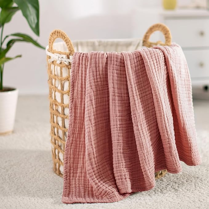 Carriediosa 100% Cotton Muslin Throw Blanket 90" X 90" Queen Size，4-Layers Summer Gauze Throws for Bed Couch，Soft Lightweight Breathable Linen Blankets Bedspread for Adults All Season，Mauve-StrideForce Fitness