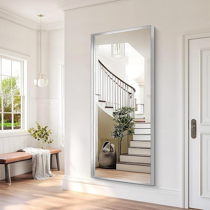 Silver Bathroom Mirror, 72x30 Inch Rectangular Deep Frame Mirror, Large Wall Mounted Bathroom Vanity Mirror Over Sink for Bedroom,Restroom, Living Room, Hangs Vertically or Horizontally-StrideForce Fitness