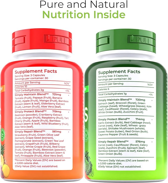 Fruit and Veggies Supplement Vitamins for Men and Women - Super Fruits and Veggies Capsules to Support Balanced Nutrition and Energy Levels - Whole Natural Super Foods 90 Count (Pack of 2)-StrideForce Fitness