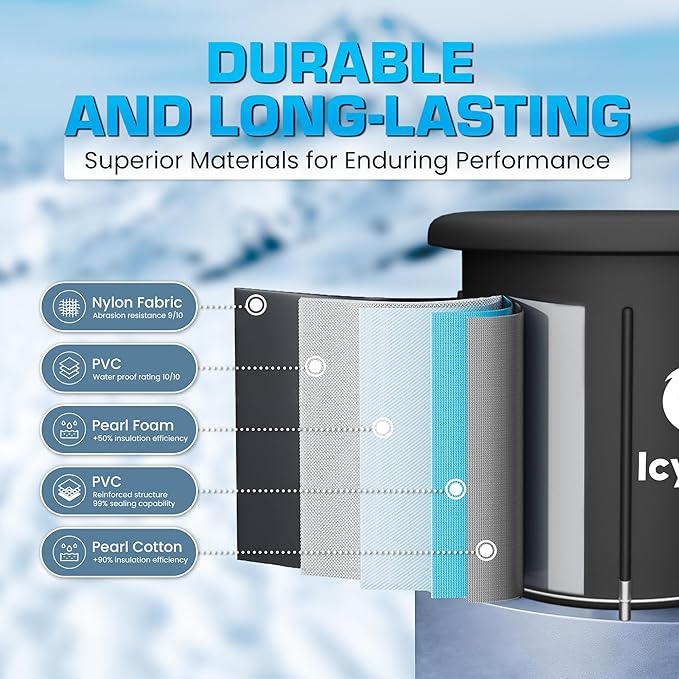 17-Piece XL Portable Ice Bath Tub for Adults -105 Gal 5-Layer Cold Plunge Tub with Water Chiller Included & Thermometer, Inflatable Ice Bath Tub w/ 400L Capacity, Athletes Indoor/Outdoor Recovery-StrideForce Fitness