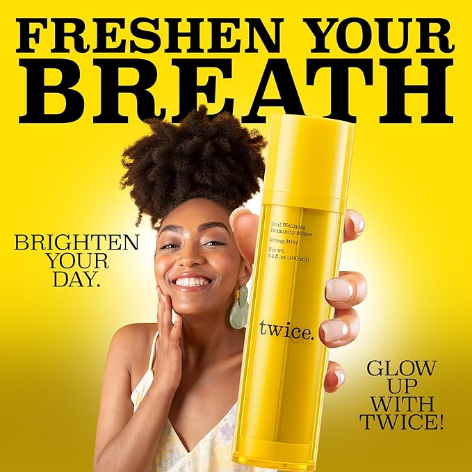 Twice Twice Oral Wellness Immunity Rinse - pH Balanced Mouthwash for Fresh Breath & Daily Oral Care, Alcohol-Free, Ultra Concentrated, Strong Mint Flavor, 3.4oz, 70 uses
