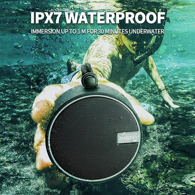 INSMY C12 IPX7 Waterproof Shower Bluetooth Speaker, Portable Small Speaker, Speakers Bluetooth Wireless Loud Clear Sound Support TF Card Suction Cup for Kayak Canoe Beach Gift (Black)-StrideForce Fitness