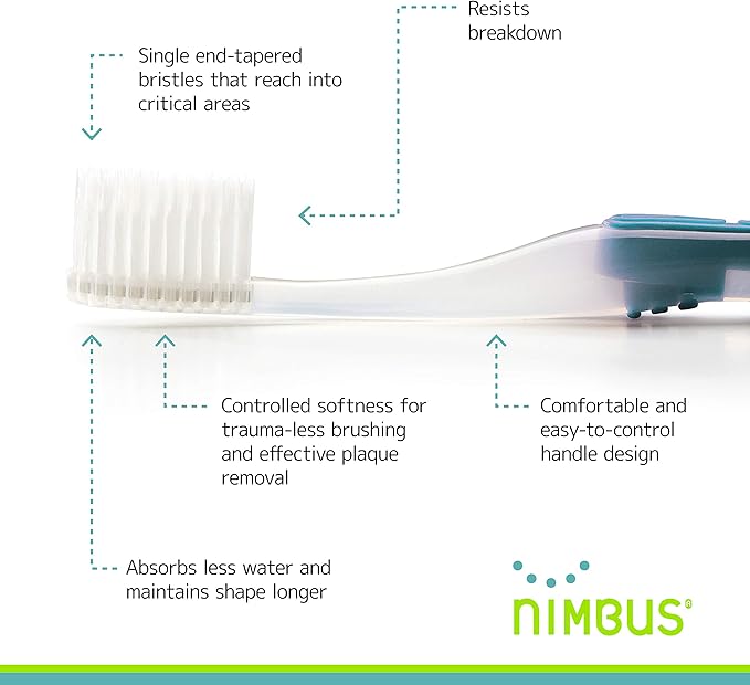 NIMBUS Extra Soft Toothbrushes (Regular Head) Periodontist Design Tapered Bristles for Sensitive Teeth and Receding Gums, Individually Wrapped Plaque Remover Travel Toothbrush (10 Pack, Colors Vary)