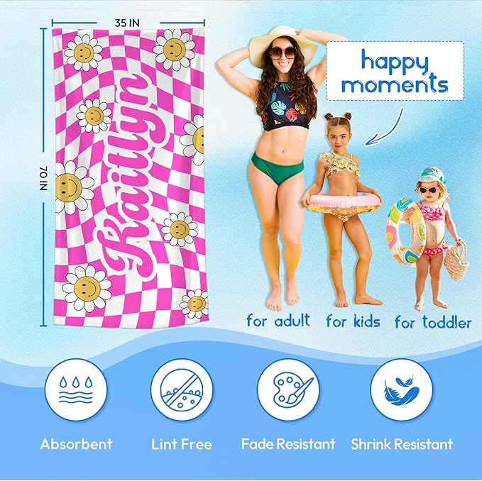 JML Personalized Beach Towel with Name, Custom Flower Beach Towel, Customized Microfiber Pool Towel, Quick Dry & Absorbent Swim Towel for Adult,Anniversary, Birthday, Summer Holiday,Vacation-StrideForce Fitness