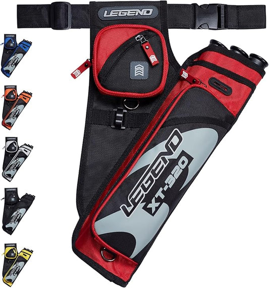 LEGEND XT320 Archery Quivers - Nylon Hip Quivers with 3 Arrow Tube Cases for Target Shooting - Adjustable Waist Belt, T-Slot, Storage Compartments for Accessories, Gear, Tools, Release Tab, Score Card-StrideForce Fitness