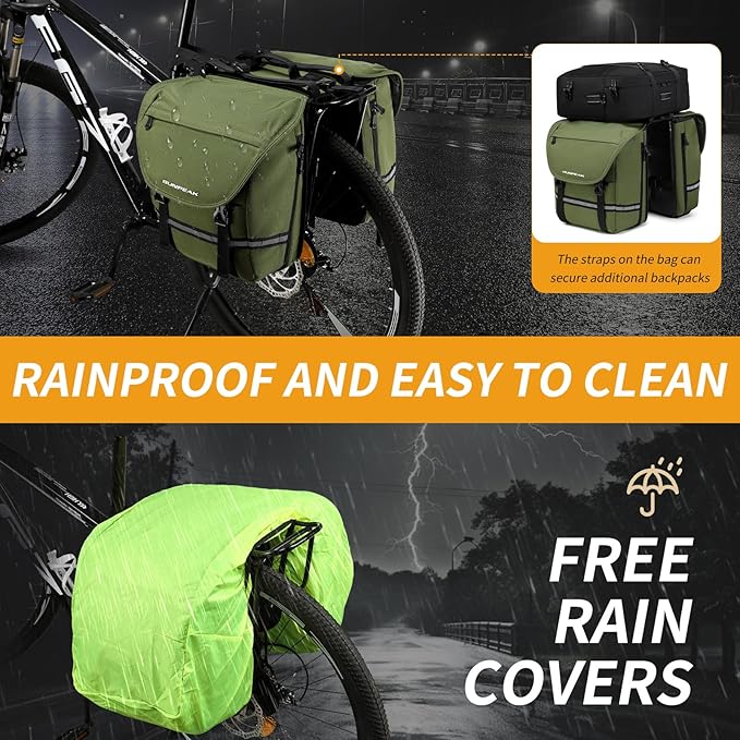 Bike Bag Accessories Panniers for Bicycle Rear Rack Bag 36L Waterproof Mountain Electric Bike Saddle Bag for Cycling Traveling Commuting Green-StrideForce Fitness