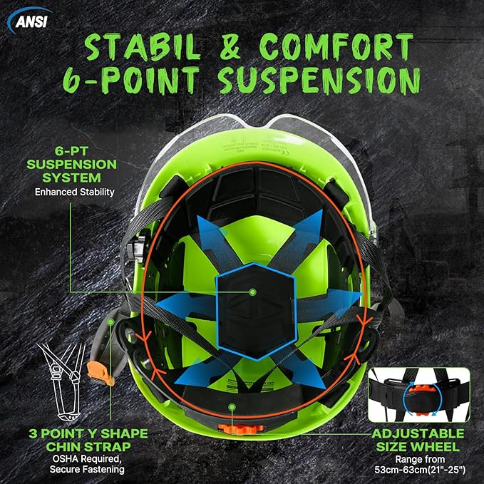 AOLAMEGS Construction Safety Hard Hat - ANSI Z89.1 Type Ι OSHA Approved Safety Helmets with Chin Straps Lightweight Reflective Vented ABS Hard Hats For Men Women Industrial Workwear 6-point Suspension-StrideForce Fitness