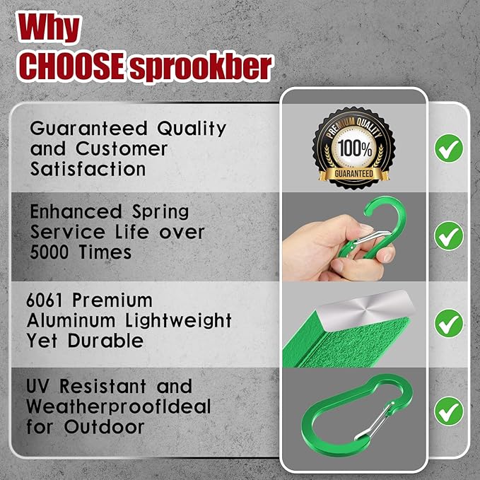 sprookber 3.2 Inch Aluminum Carabiner Clips D Ring, Caribeaner Spring Snap Hook with Keychain for Camping, Hiking, Gym & Outdoor Gear, Set of 10-StrideForce Fitness