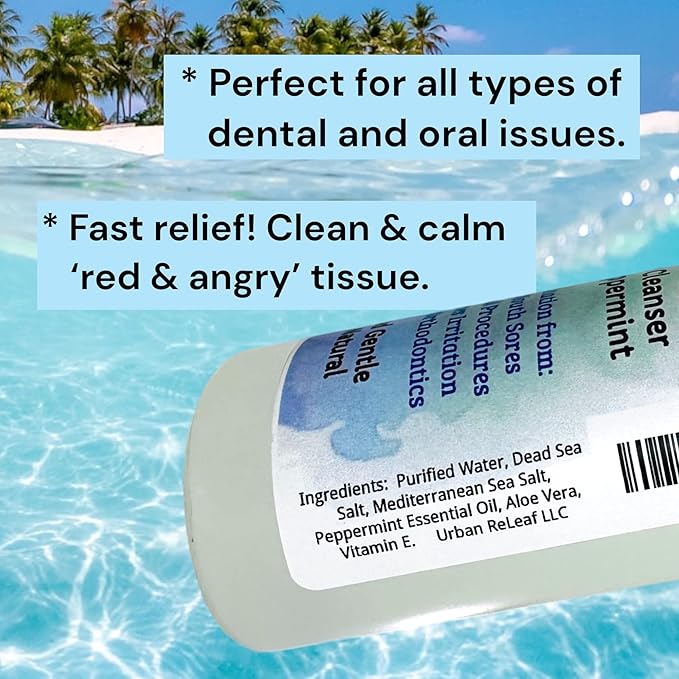 Urban ReLeaf Liquid Oral Wound Cleanser with Peppermint ! Soothe Irritation. Speed Healing. Natural Sea Salt Soak. Dental Work, Braces, Mouth, Gum, Canker sores, Orthodontics, dentures. Fresh Mint