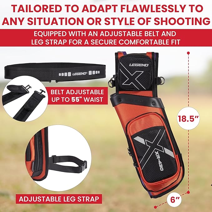 Legend XR430 Premium Field Quiver for Arrows - Right-Handed Hip Arrow Quiver with Removable Release Pocket, Durable Archery Quiver with Tools & Accessories Compartment, Arrow Holder-StrideForce Fitness