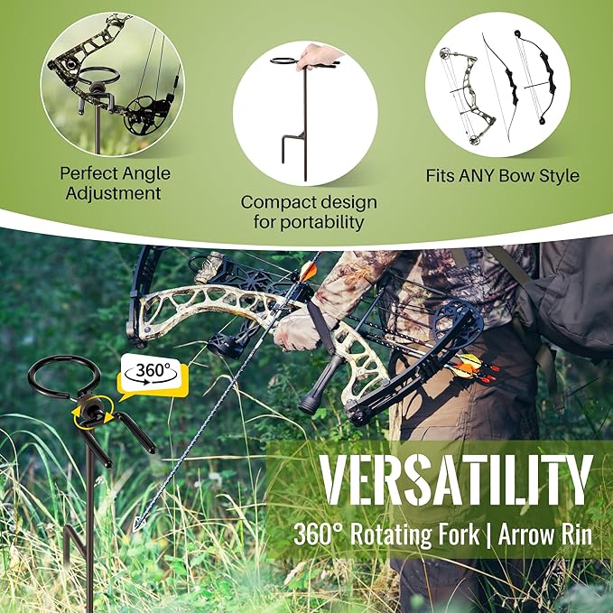 High Performance Portable Archer's Ground Bow Stake with Bowstring Wax, Durable and Versatile, Includes 360° Rotating Fork and Arrow Ring-StrideForce Fitness