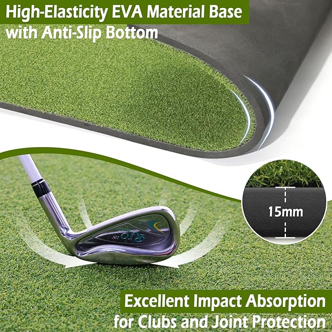 Golf Mat 31mm, 5x4ft/5x5ft Golf Hitting Mats for Practice Outdoor Indoor, High-Elasticity Artificial Turf Mat for Garage Simulator Chipping Driving Training-StrideForce Fitness