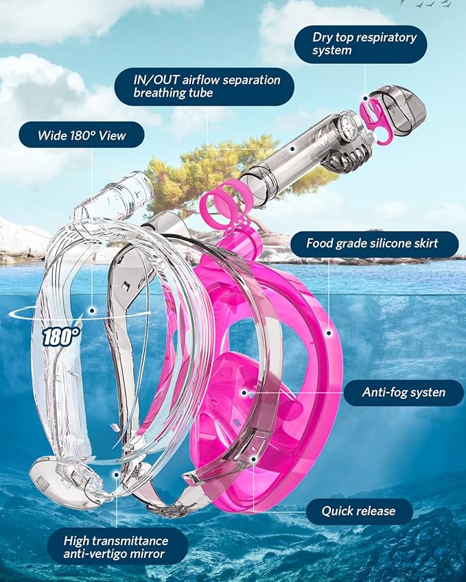 QingSong Full Face Snorkel Mask for Adults, Snorkeling Gear with Camera Mount, 180 Degree Panoramic View Snorkel Set Anti-Fog Anti-Leak-StrideForce Fitness