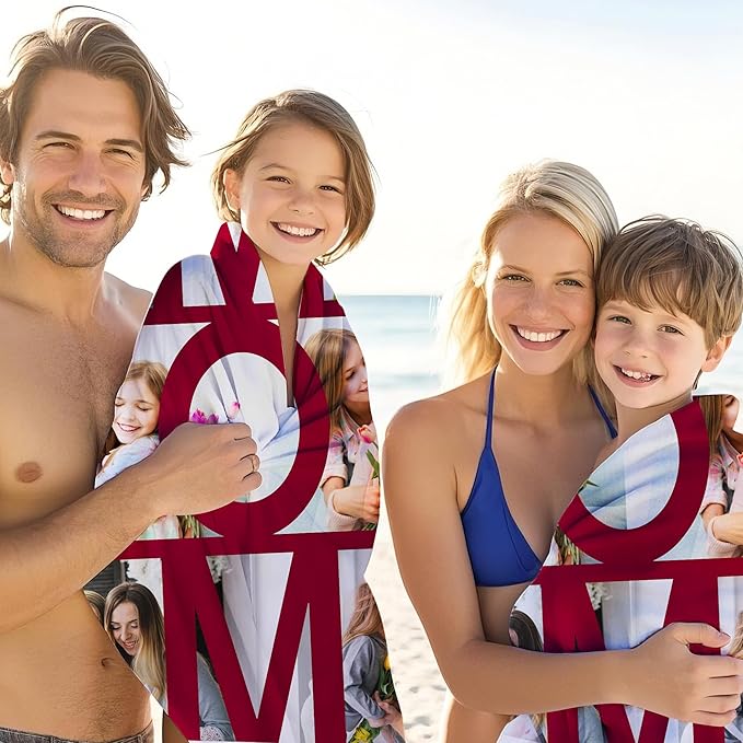 JML Mothers Day Birthday Gifts for Mom from Daughter Son, Personalized Beach Towel with Photo, Custom Beach Towel Gift for Mommy, Grandma, Women, Wife Anniversary Family Day, Summer, Holiday-StrideForce Fitness