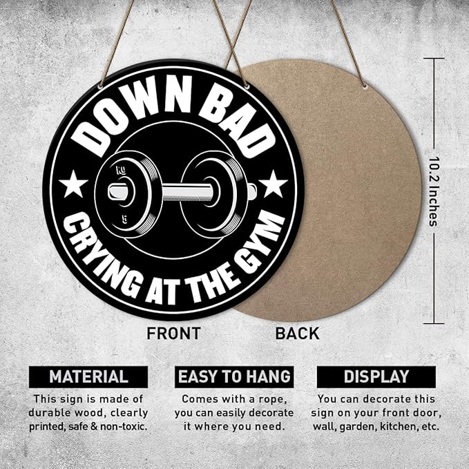 Gym Sign Decor, Home Gym Sign, Workout Room Fitness Room Decor Gym Sign Decoration, Gym Gift for Trainer Exercise Lover, Down Bad Crying at The Gym-StrideForce Fitness