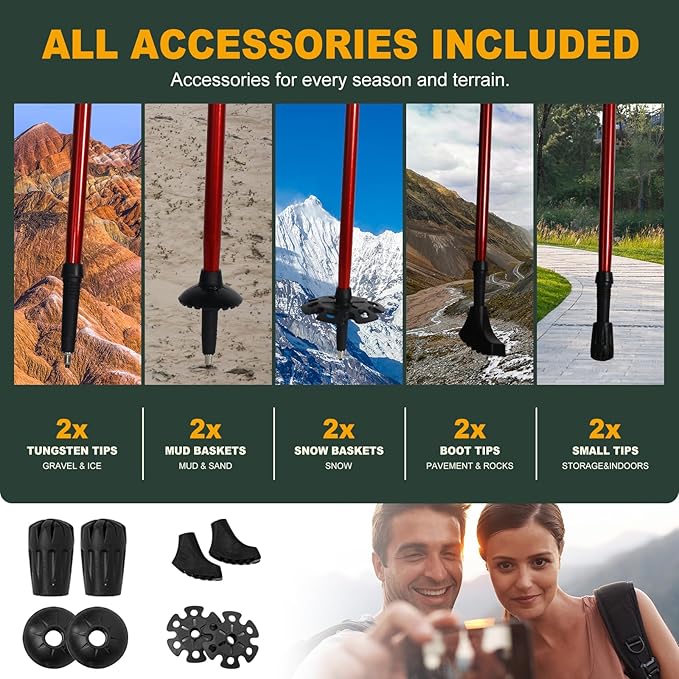Trekking Poles for Hiking - Walking Sticks for Men, Women, Seniors, 2pc Collapsible Lightweight Aluminum Alloy Hiking Poles for Nordic Walking & Outdoor Adventures-StrideForce Fitness