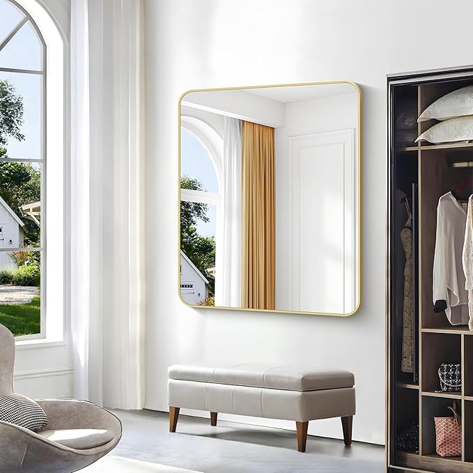 Gold Bathroom Mirror,40x48 inch Wall Mirror for Bathroom Wall Mounted,Round Rectangle Mirror for Bathroom Over Sink,Modern Frame for Home Decor Living Room,Bedroom Entryway,Horizontal/Vertical-StrideForce Fitness