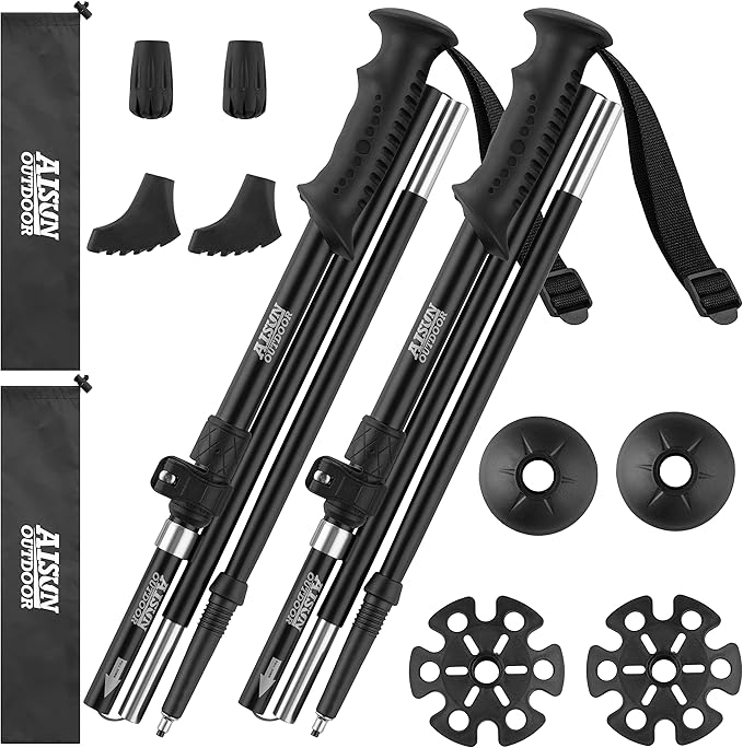 AISUNOURDOOR Lightweight Adjustable Trekking Poles, Aluminum Collapsible Travel Hiking or Walking Sticks for Women Children, with One Disposable Raincoat-StrideForce Fitness
