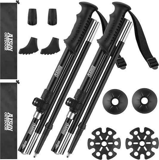 AISUNOURDOOR Lightweight Adjustable Trekking Poles, Aluminum Collapsible Travel Hiking or Walking Sticks for Women Children, with One Disposable Raincoat-StrideForce Fitness