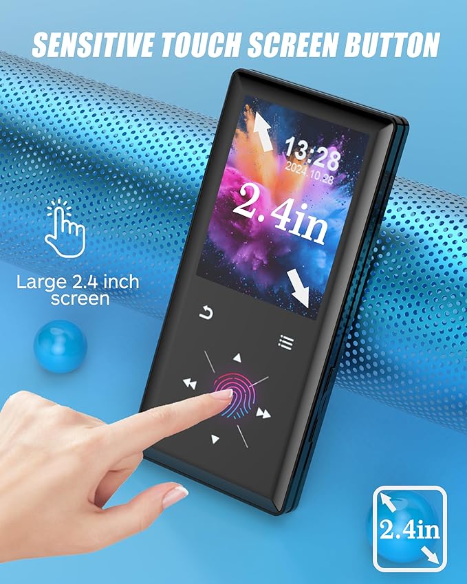 64GB Bluetooth MP3 Player - 2.4" Screen Portable HiFi Mp3 Player with Built-in Speaker, MP3 Music Player with Voice Recorder, FM Radio, Touch Buttons,Support up to 256GB SD Card-StrideForce Fitness
